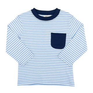Boys Long-sleeve T-shirt with Pocket - Sky Blue Stripe