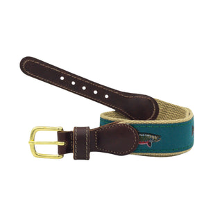 Embroidered Ribbon Belt - Brook Trout on Khaki