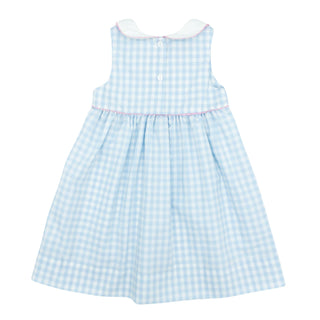 Girls Collared Dress with Ric Rac - Blue Gingham