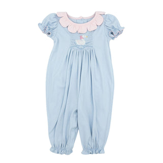 Knit Reagan Romper with Hand-smocking - Swan