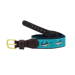 Guy Harvey Embroidered Ribbon Belt - Billfish Collage on Navy