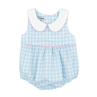 Girls Collared Bubble with Ric Rac - Blue Gingham