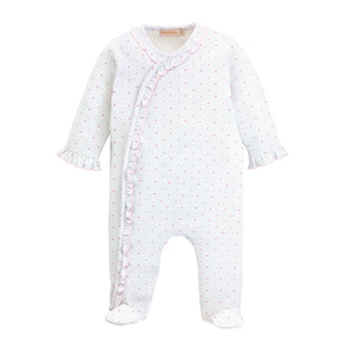 Pima Printed Footie with Ruffle - Pink Dots