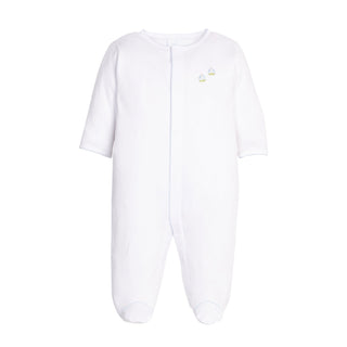 Embroidered Pima Knit Footie - Sailboats