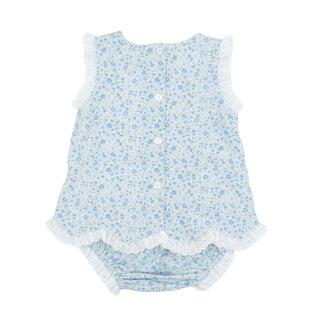 Knit Floral Print Bloomer Set with Eyelet Lace - May Flowers