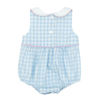 Girls Collared Bubble with Ric Rac - Blue Gingham