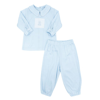 Boys Knit Pant Set with Hand-embroidery - Puppy