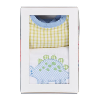 Boxed Bib & Burp Set - Blue Dino Applique
