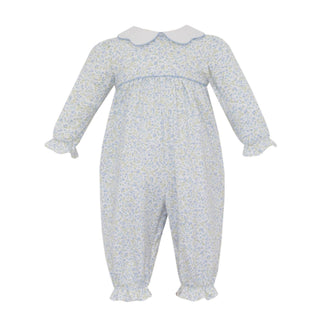 Knit Girl Collared Romper - Blue Floral