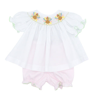 Emma Bishop Bloomer Set with Hand-smocking - Turkeys