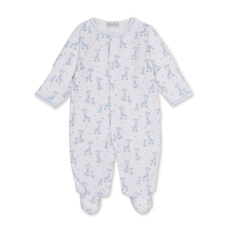 Printed Footie with Snaps - Blue Just Giraffes