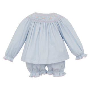 Long-sleeve Bishop Bloomer Set with Smocking - Olivia