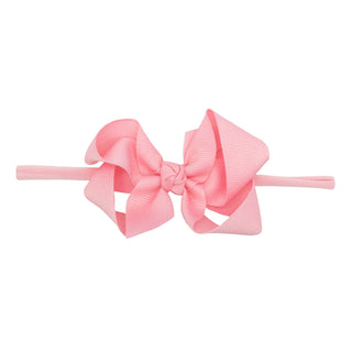 1/4" Nylon Headband with Grosgrain Hair Bow - Pink
