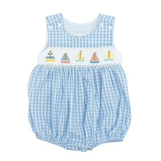 Ted Sleeveless Bubble with Hand-smocking - Sailboats