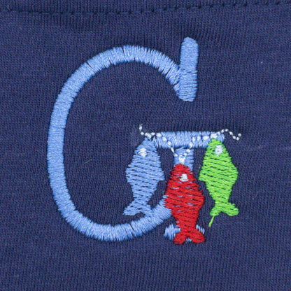Single Initial Monogram in Junior with String of Fish Mini