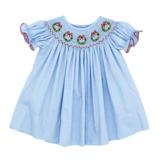 Emma Bishop Dress with Hand-smocking - Christmas Wreaths