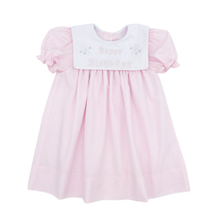 Dress with Square Collar and Hand-embroidery - Happy Birthday