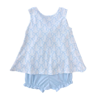 *PRE-ORDER* Pima Knit Lottie Bloomer Set - Blue Bows