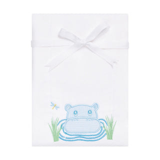 Single Appliqued Burp Cloth - Blue Hippo