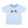 American Flags Applique on Sky Blue Stripe