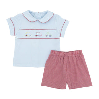 Boys Knit Carson Short Set with Embroidery - Cars