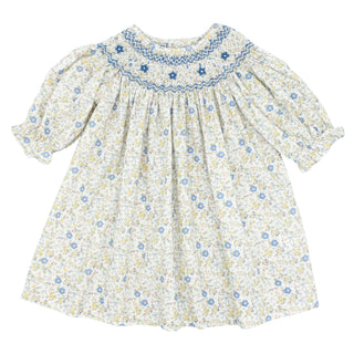 Long-sleeve Bishop Dress with Hand-smocking - Ashley Floral