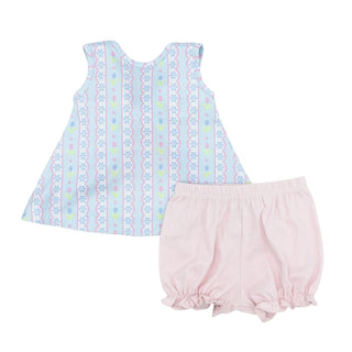 Lottie Pima Knit Bloomer Set - Blue Floral Scallop