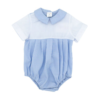 Boys Pleated Front Seersucker Bubble - Light Blue