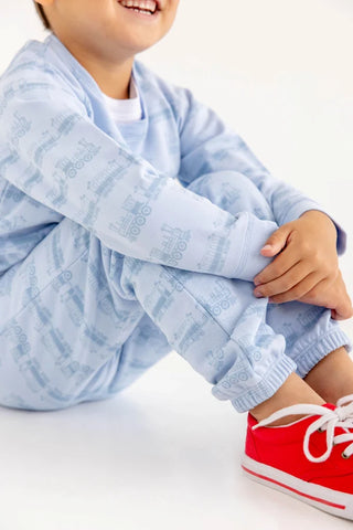 Cassidy Comfy Crewneck - Blue Choo Choos