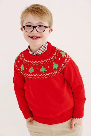 Isaac's Fair Isle Sweater - Christmas Trees on Richmond Red