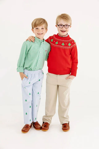 Isaac's Fair Isle Sweater - Christmas Trees on Richmond Red
