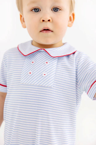 Benny Button Romper - Beale Street Blue Stripe