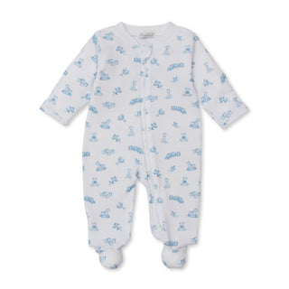 Printed Zipper Footie - Vintage Toy Treasures - Light Blue