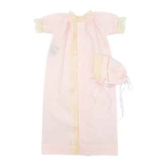 Girls Finn Daygown with Lace Ruffle Front and Matching Bonnet