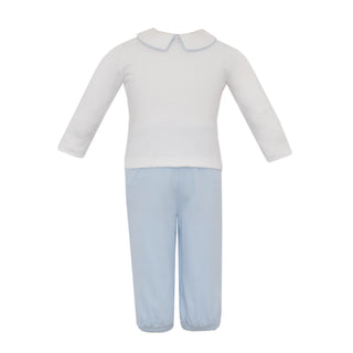 Boy Knit Collared Pant Set - Blue