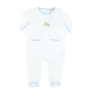 Boys Footie with Pockets and Crochet Trim with Hand-Hand-embroidery - Safari