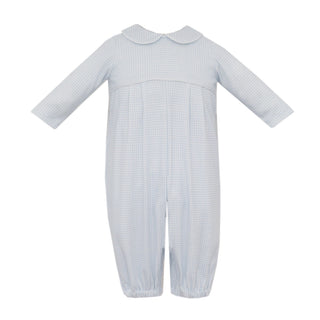 Boys Knit Collared Romper - Blue Gingham
