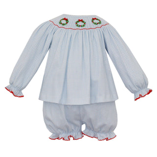 Girls Knit Bloomer Set with Smocked Wreaths
