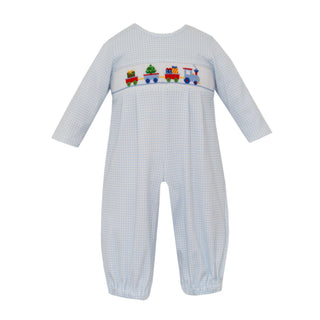 Boys Knit Romper with Smocked Christmas Train