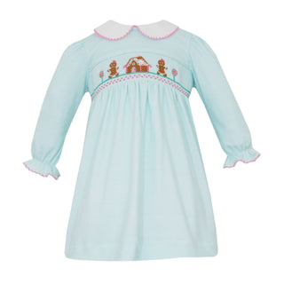 Girls Knit Dress with Smocked Gingerbread