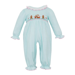 Girls Knit Romper with Smocked Gingerbread
