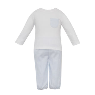 Boys Knit Pant Set with Pocket - Blue Gingham