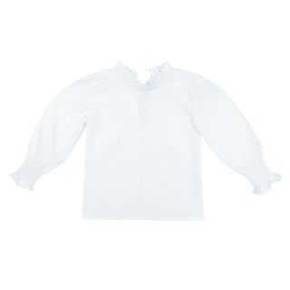 Ruffle-neck Tie-back Blouse - White