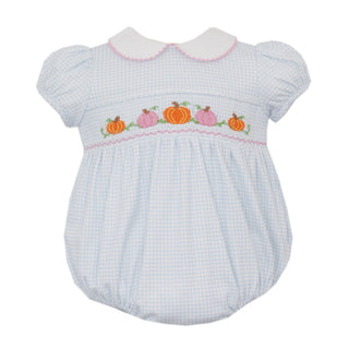 Girl Knit Collared Bubble with Hand-smocking - Pumpkins