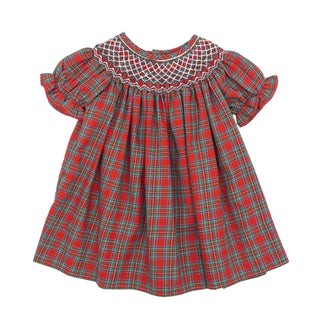 Plaid Bishop Dress with Hand-smocking - Geometrics and Pearls