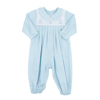 Boys Pique Long Romper with Hand-embroidery - Frogs