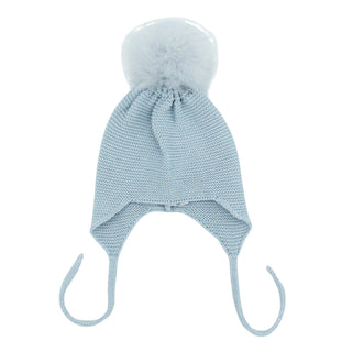 Tie Hat with Fur Pom - Blue