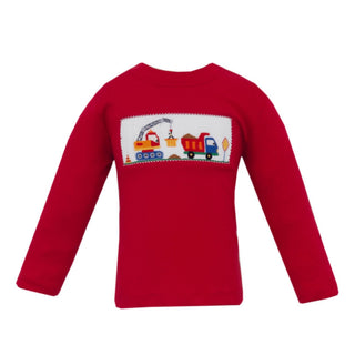 Boys Smocked Long-sleeve T-shirt - Construction Trucks