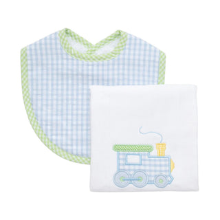 Boxed Bib & Burp Set - Train