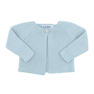 Single Button Cardigan with Garter Stitch - Blue